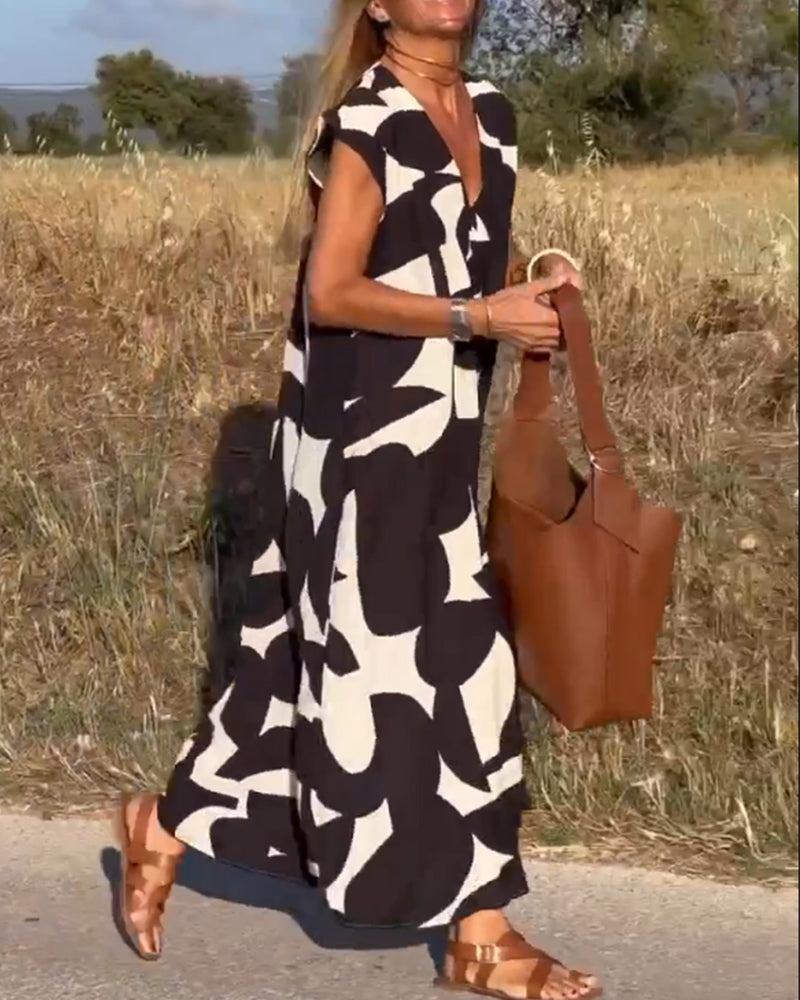 Elegant V-Ausschnitt Maxikleid