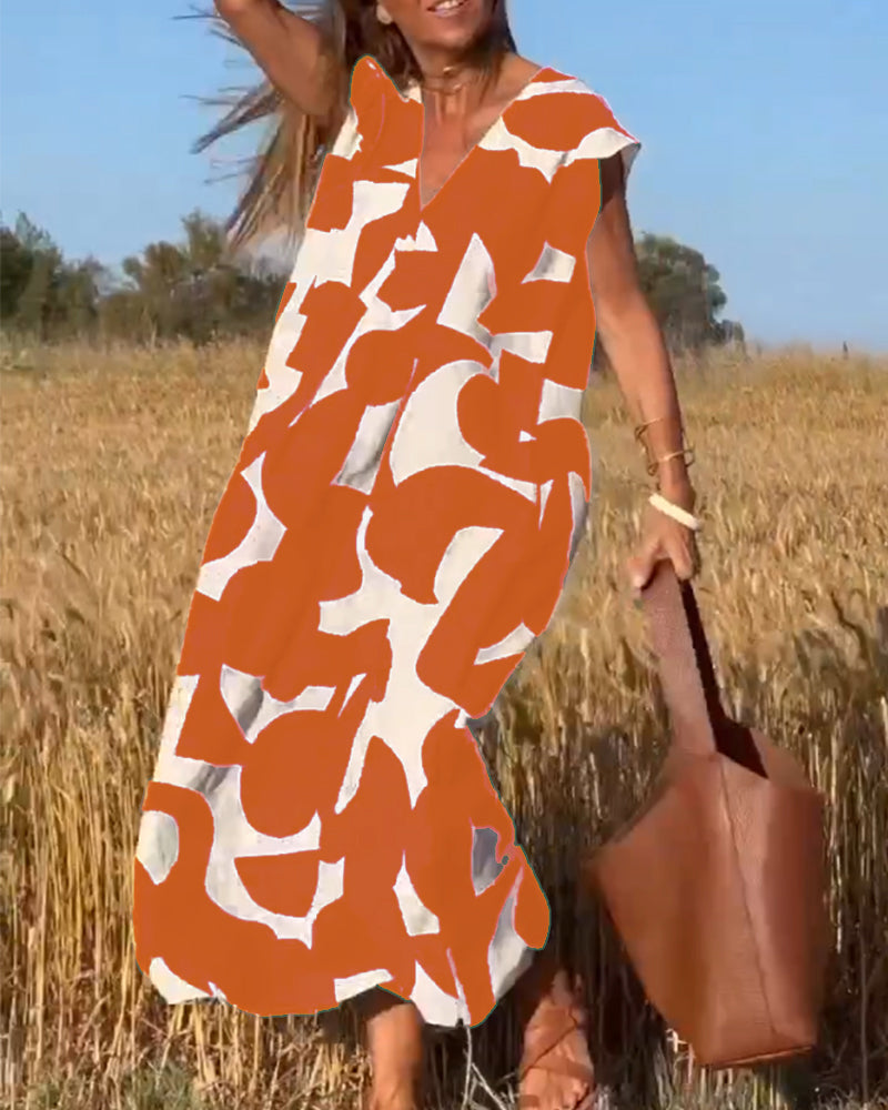 Elegant V-Ausschnitt Maxikleid