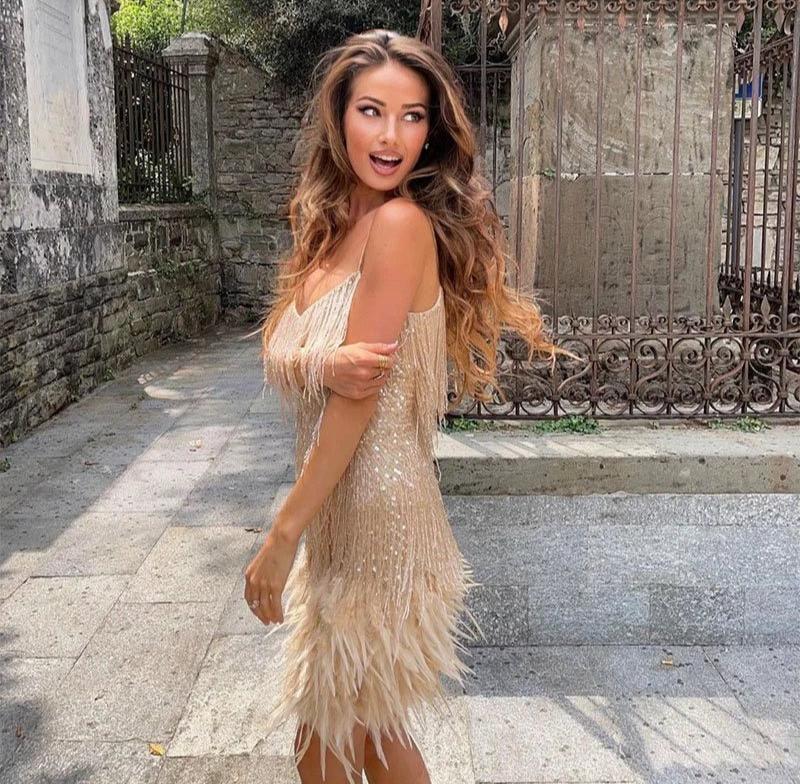 Chic Feather-Accent Mini Dress