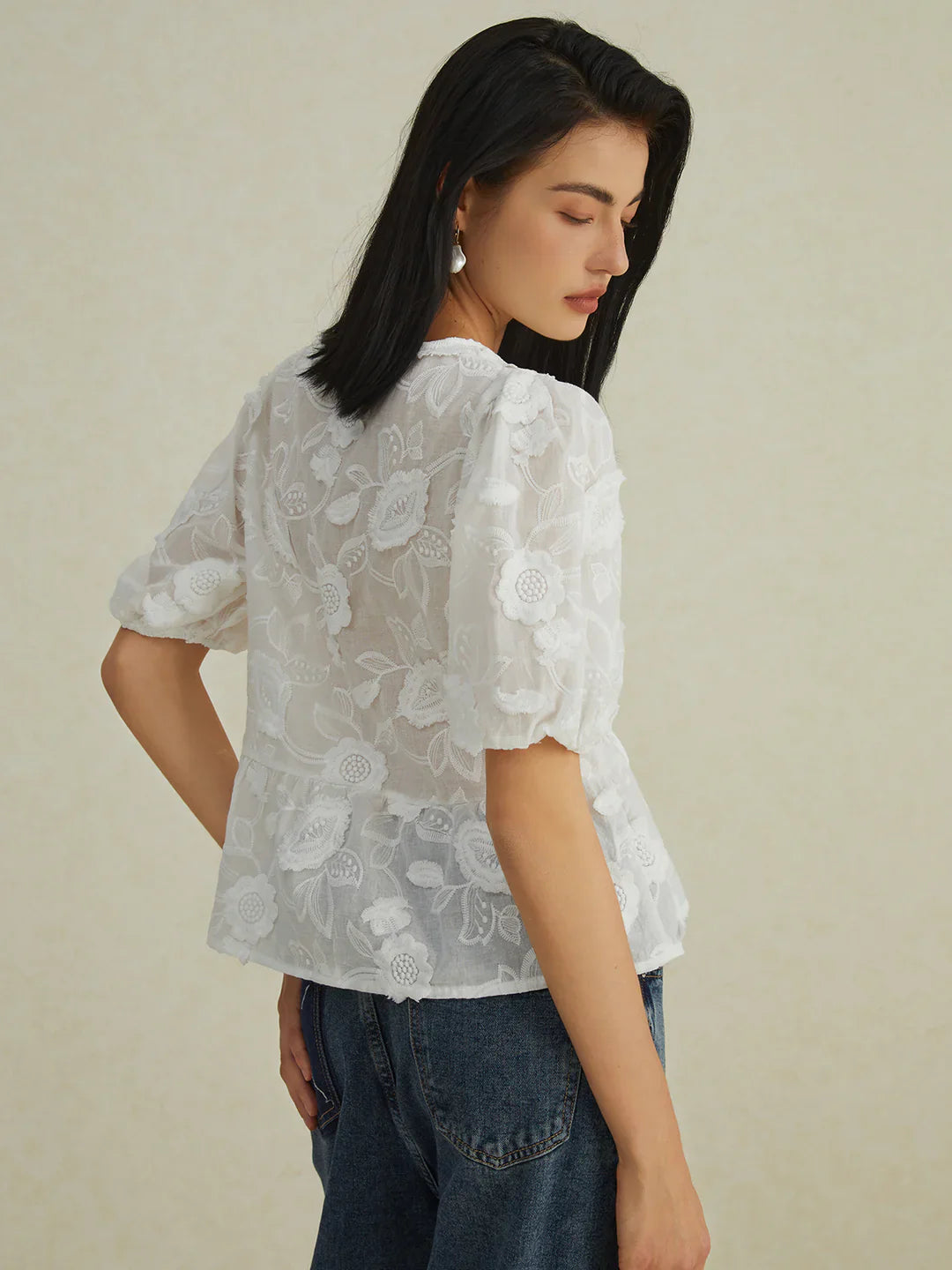 Elegante Bloemenblouse met Puffmouwen