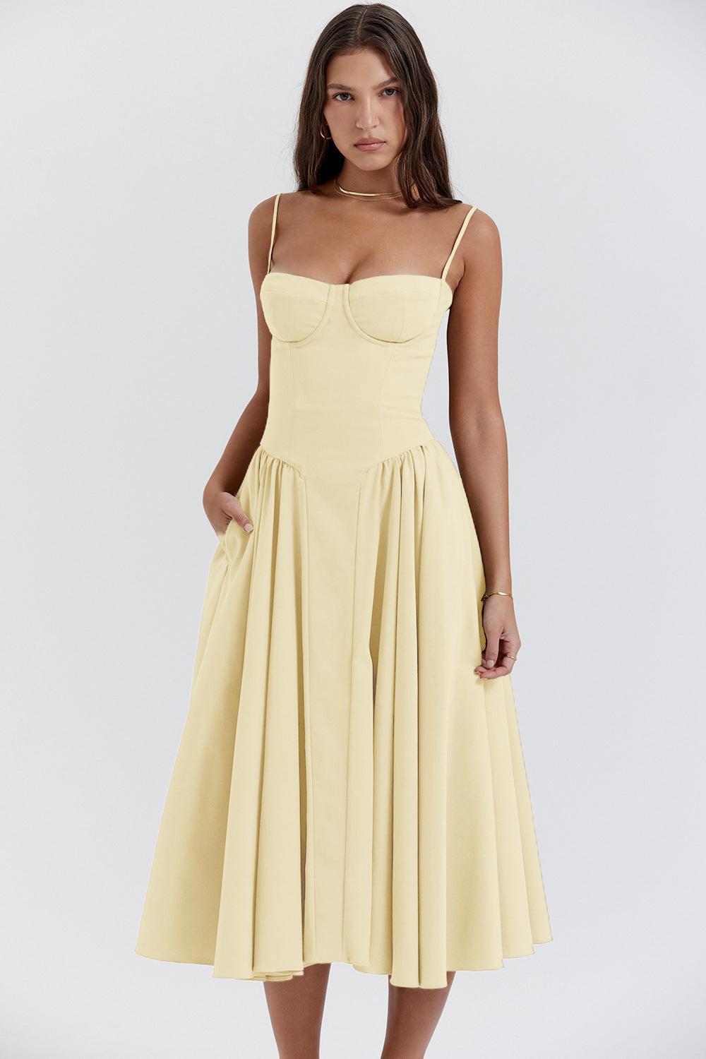 Chic Boned-Bodice Midi Dress
