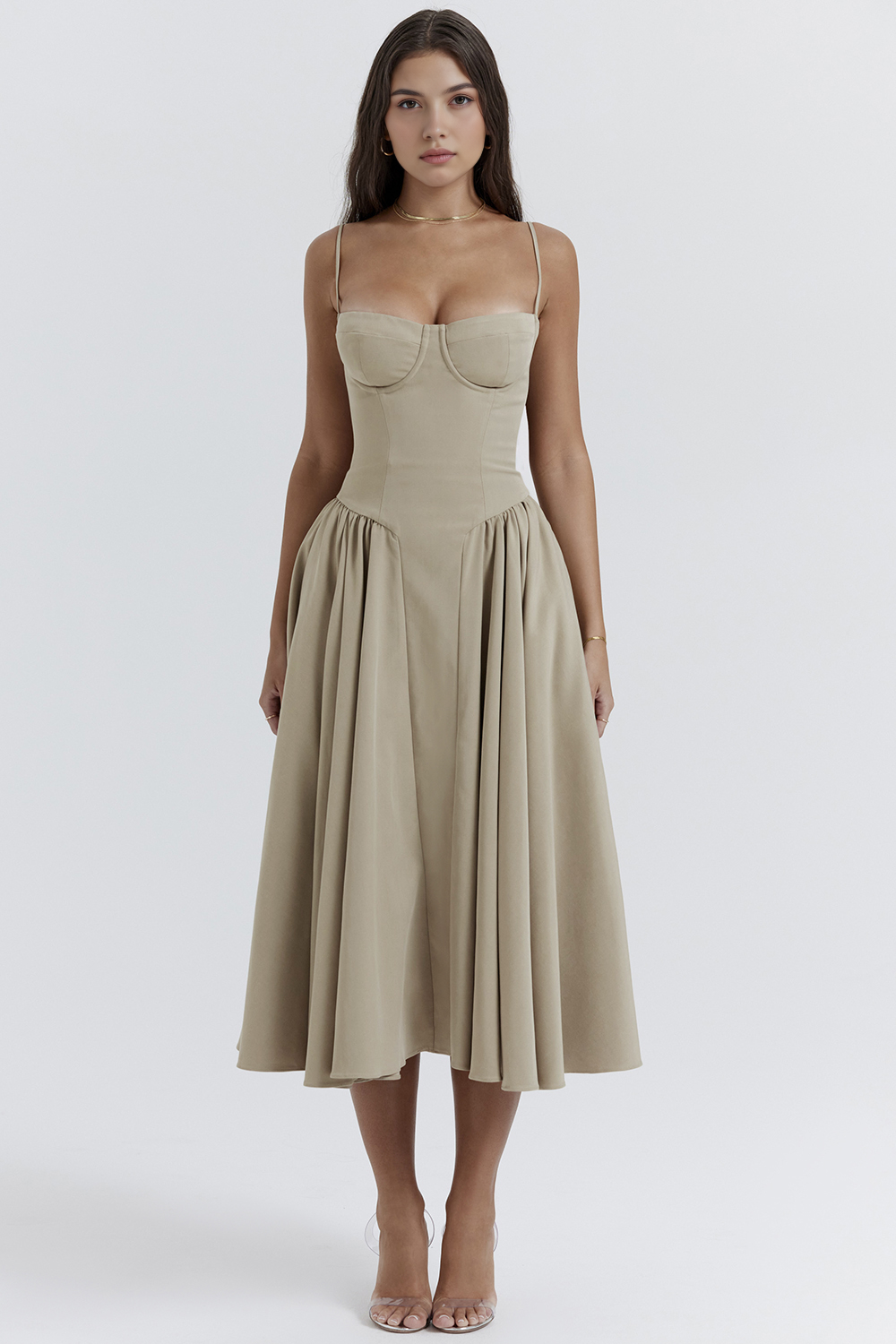 Chic Boned-Bodice Midi Dress