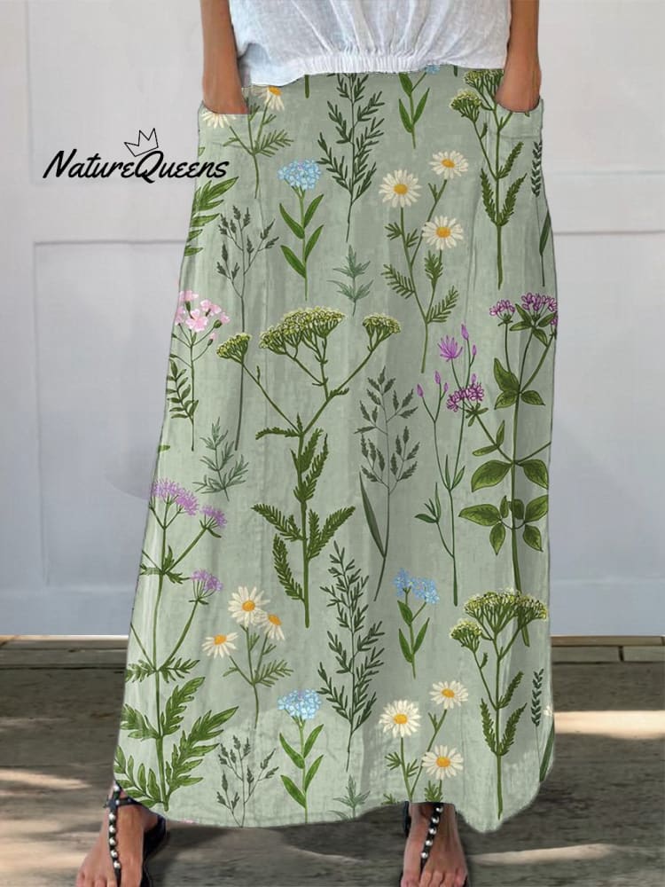 Linnen Bloemen Rok Met Zakken