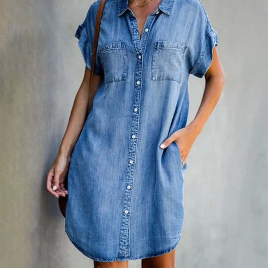 Comfortabele Buikverbergende Denim Jurk