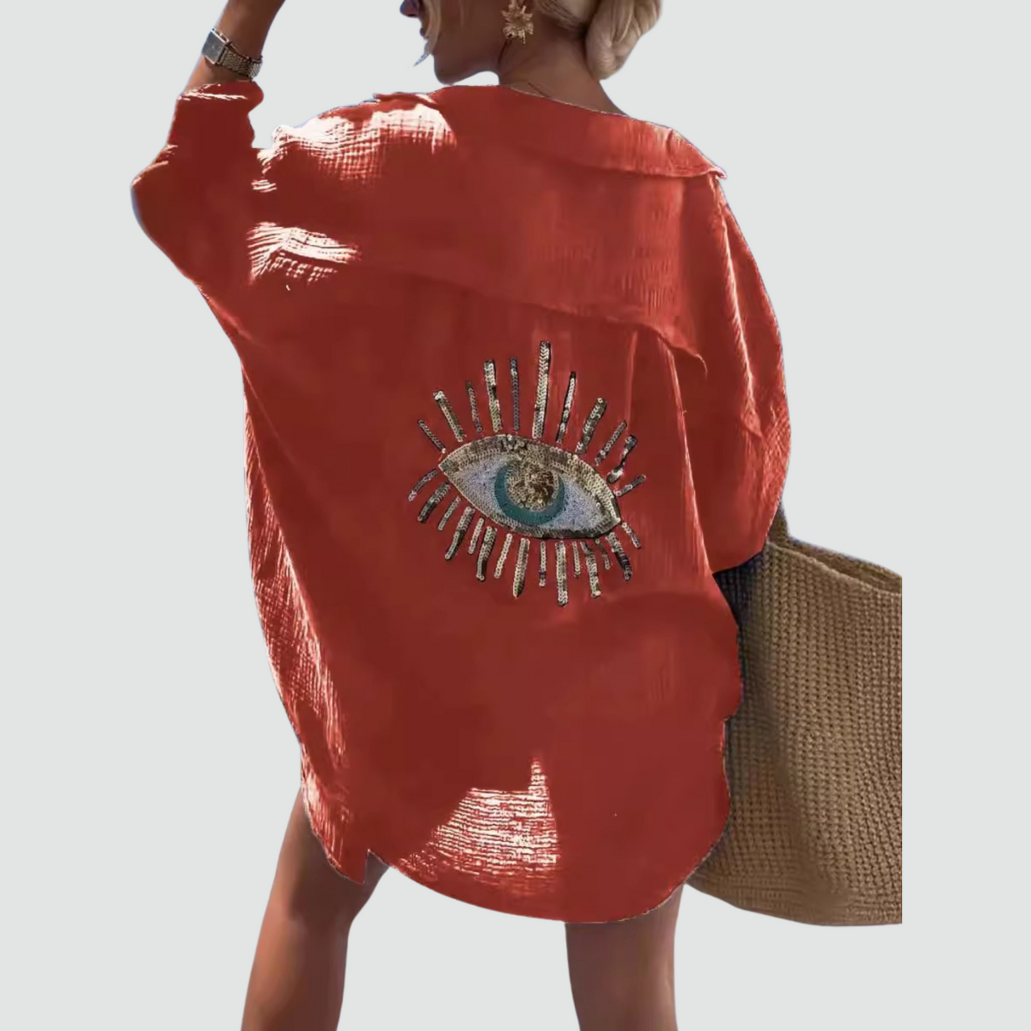 Chique Oversized Blouse met Oogaccent