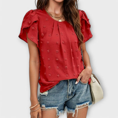 Petal-Sleeve Swiss Dot Blouse
