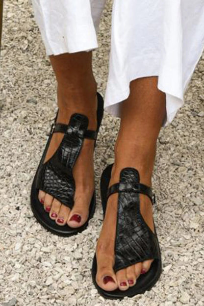 Textuur T-Strap Sandalen