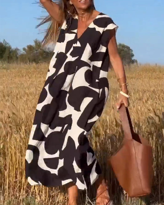 Elegant V-Ausschnitt Maxikleid