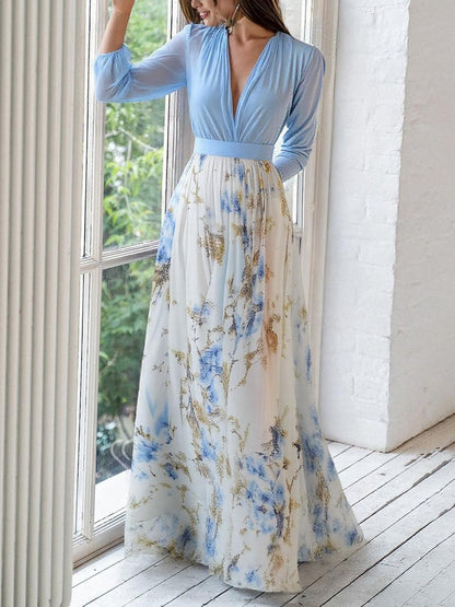 Elegant Floral V-Neck Dress