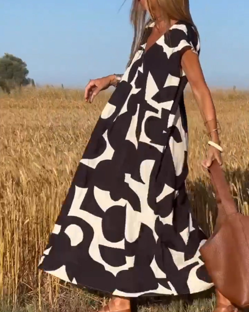 Elegant V-Ausschnitt Maxikleid