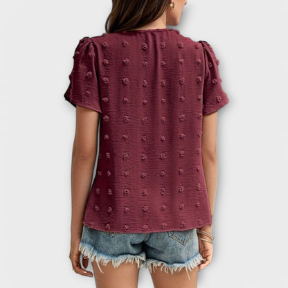 Petal-Sleeve Swiss Dot Blouse