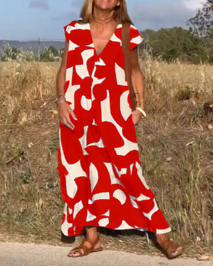 Elegant V-Ausschnitt Maxikleid
