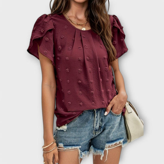 Petal-Sleeve Swiss Dot Blouse