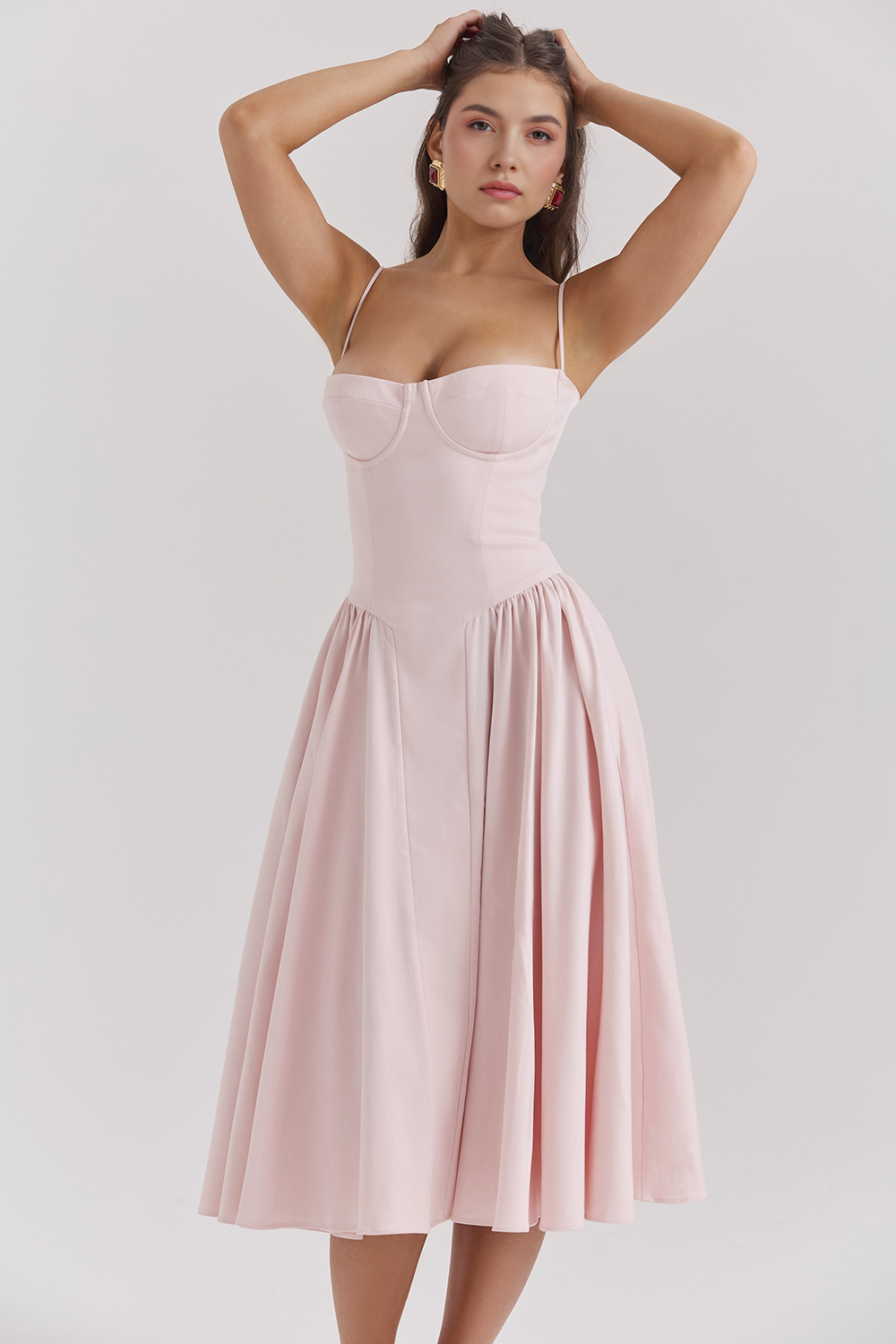 Chic Boned-Bodice Midi Dress