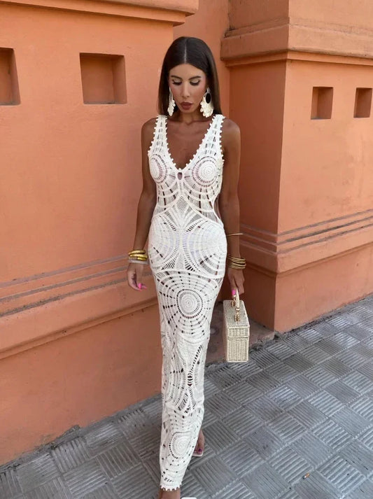 Elegante V-Hals Maxi Jurk