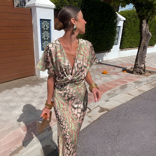Elegante V-Hals Maxi Jurk