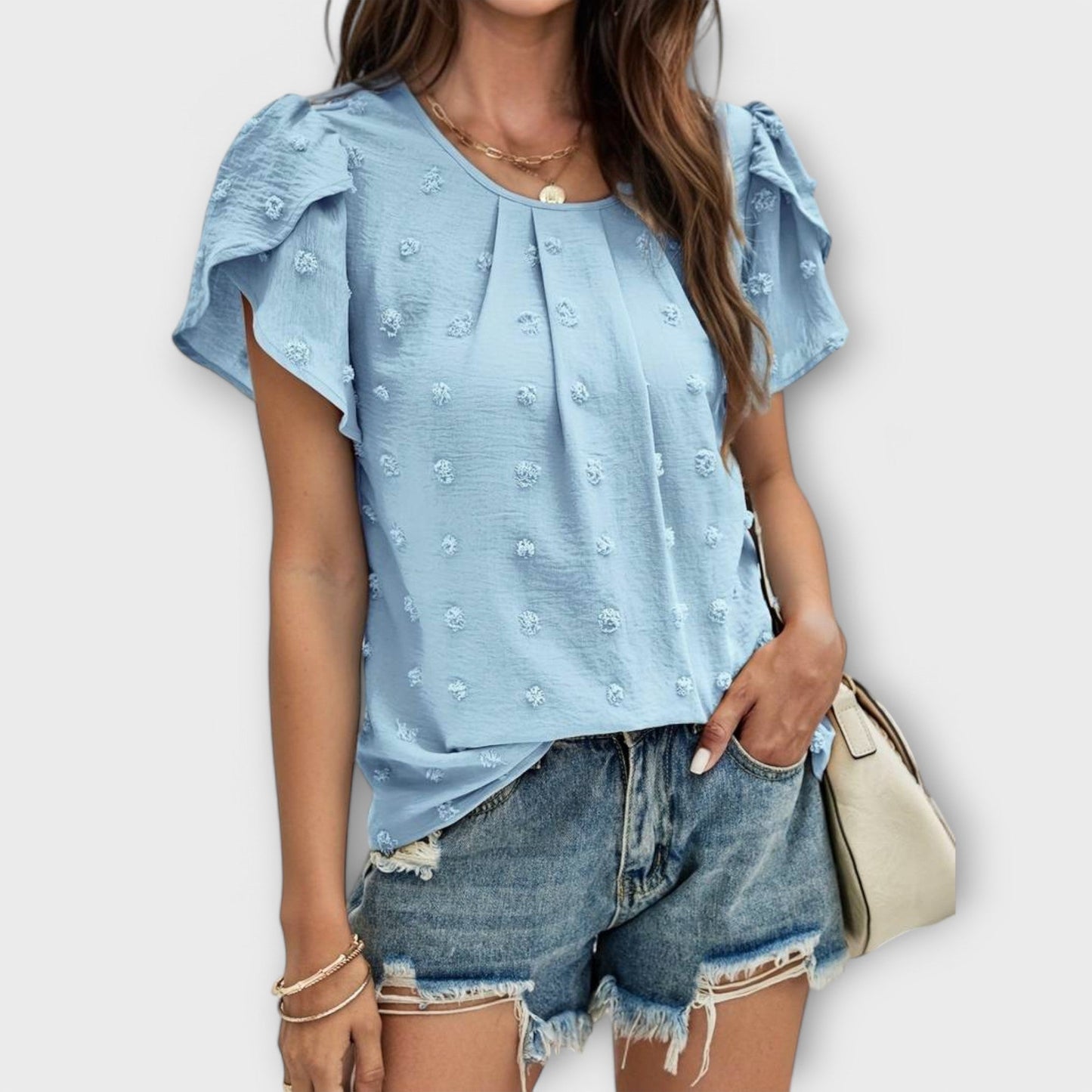 Petal-Sleeve Swiss Dot Blouse