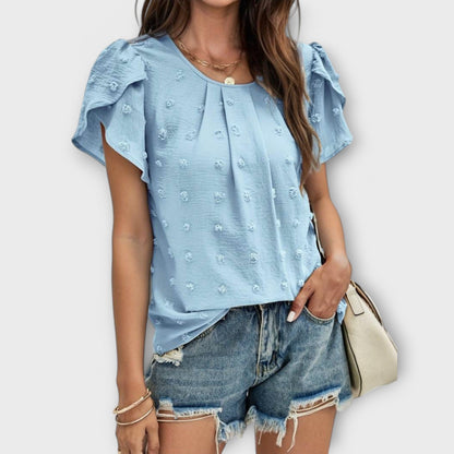 Petal-Sleeve Swiss Dot Blouse