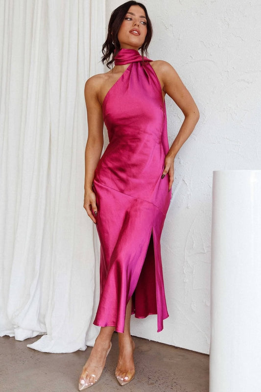 Zijde Luxe Halter Midi Jurk