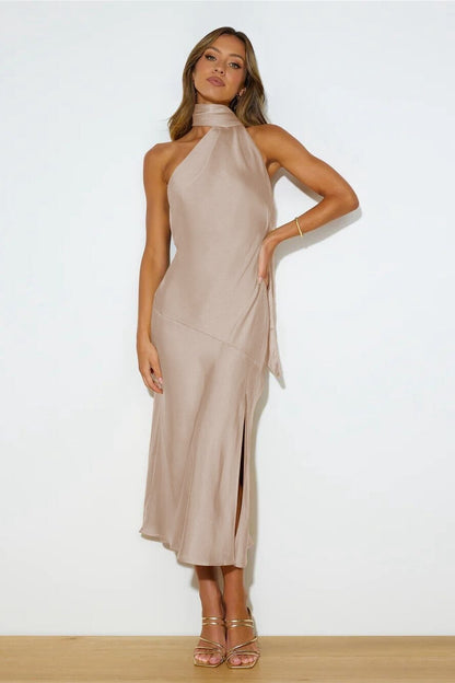 Zijde Luxe Halter Midi Jurk