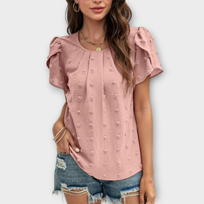Petal-Sleeve Swiss Dot Blouse