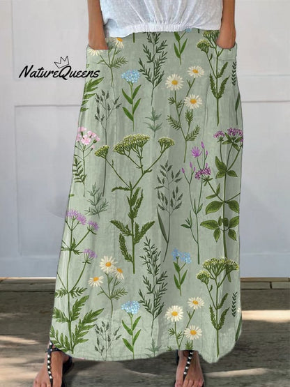 Linnen Bloemen Rok Met Zakken