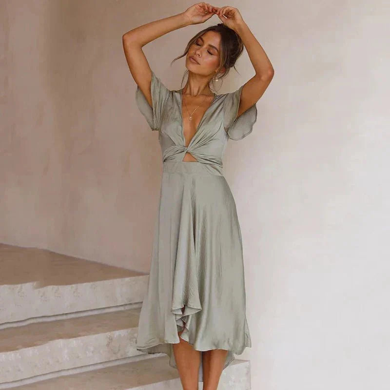 Elegant Flutter-Mouw Midi Jurk