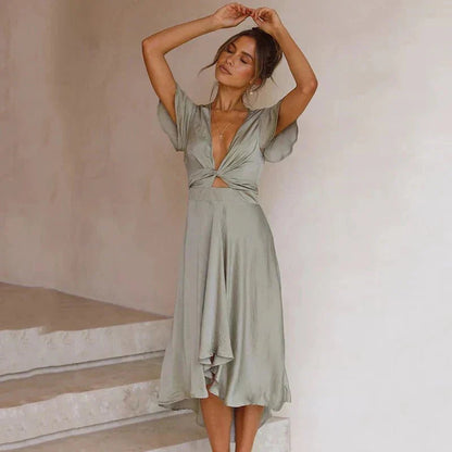 Elegant Flutter-Mouw Midi Jurk